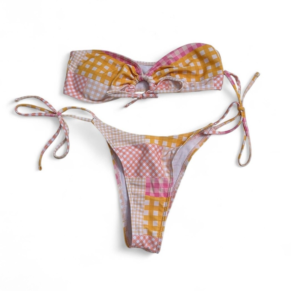 Plaid Bikini Set in Pink and Yellow